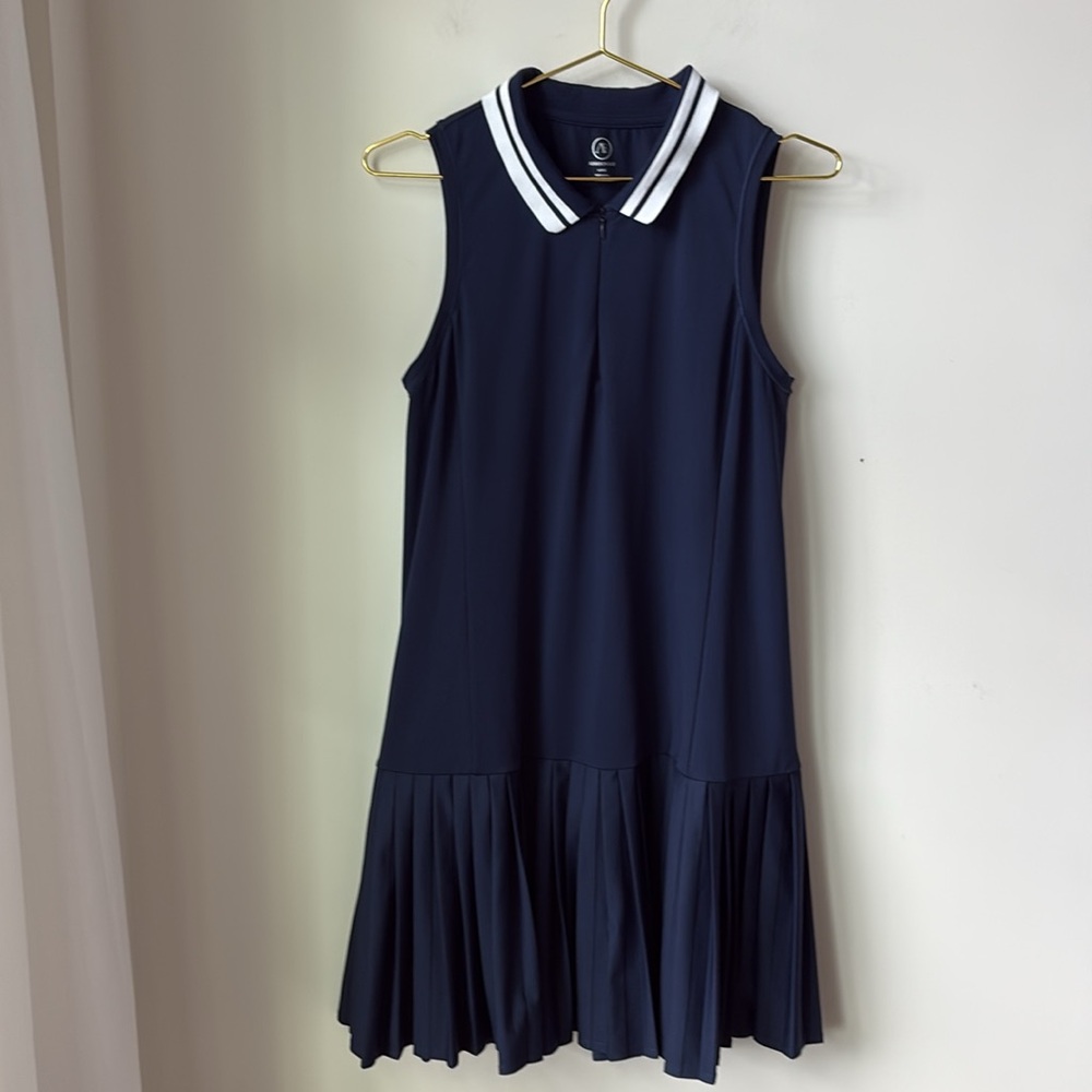 Addison Bay Navy Sleeveless Polo Dress with White-Striped Collar